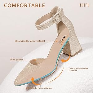 ③I.K.E Amazon.com | IDIFU Gold Glitter Chunky Block Low Heels